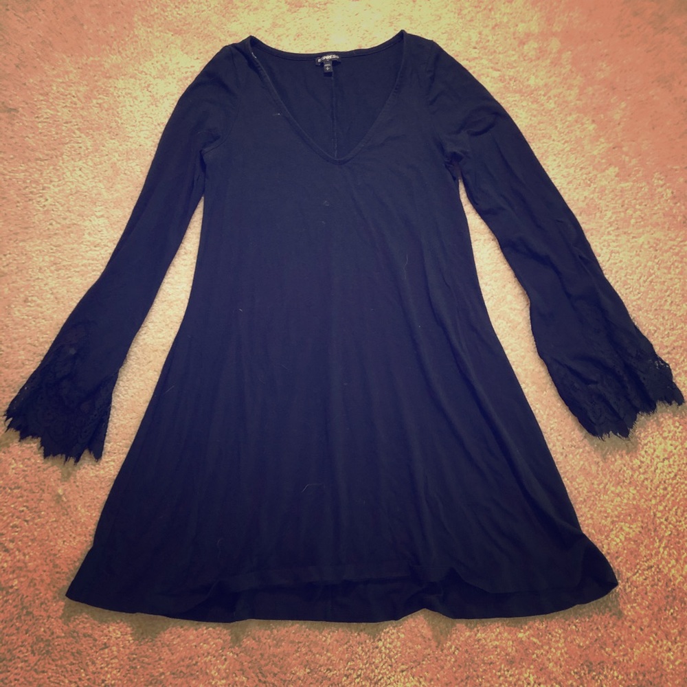 COPY - Black Express Dress With Lace Cuffs